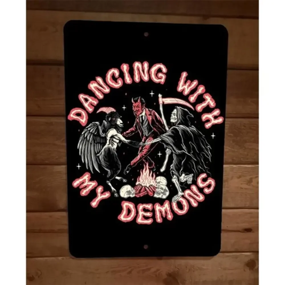 Dancing With My Demons Grim Reaper Demon Horror Halloween 8x12 Metal Wall Poster
